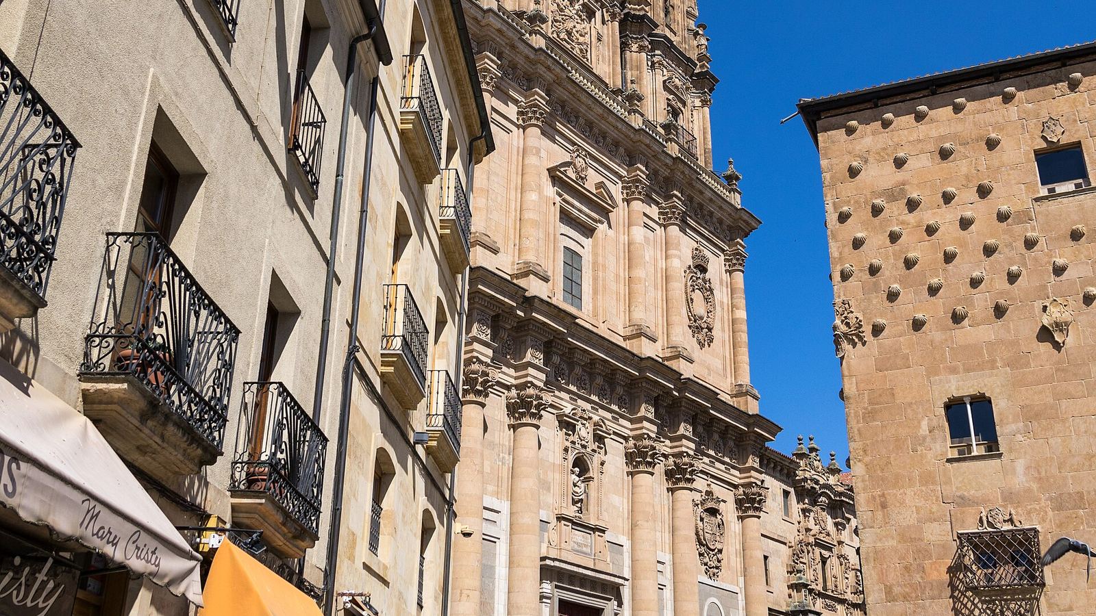 Calle de la Compañía with the Clerecía and the tower of the Casa de las Conchas
